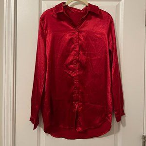 PrettyLittleThing Satin Button Front Shirt Size XS Red